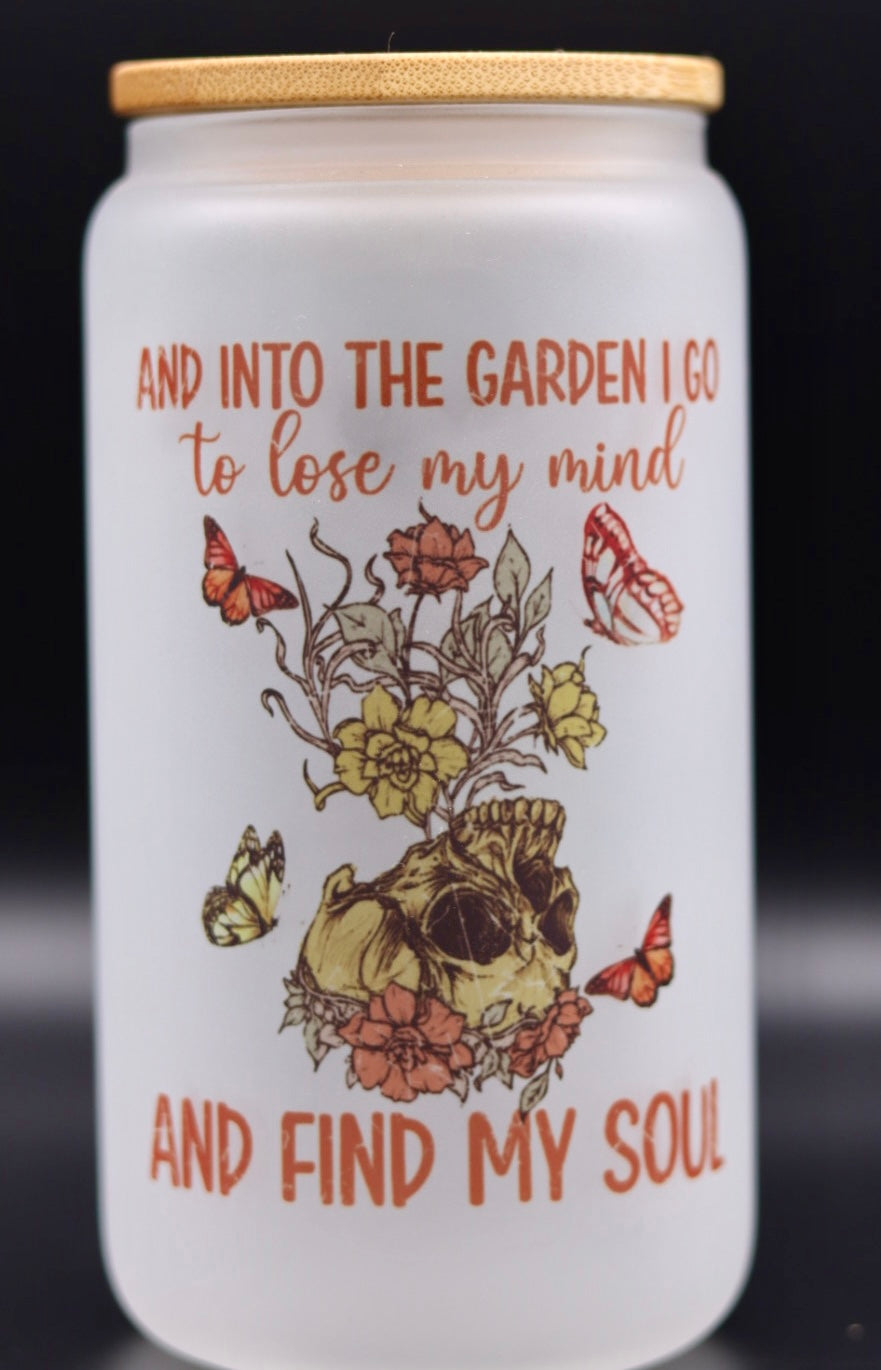 "And Into the Garden I Go" Frosted Jar